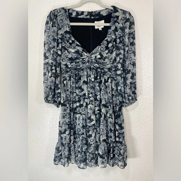 Cinq à Sept NWOT 'Harlie' Floral-Print Tiered Mini-Dress in Slate Multi Women 0 - Picture 15 of 15